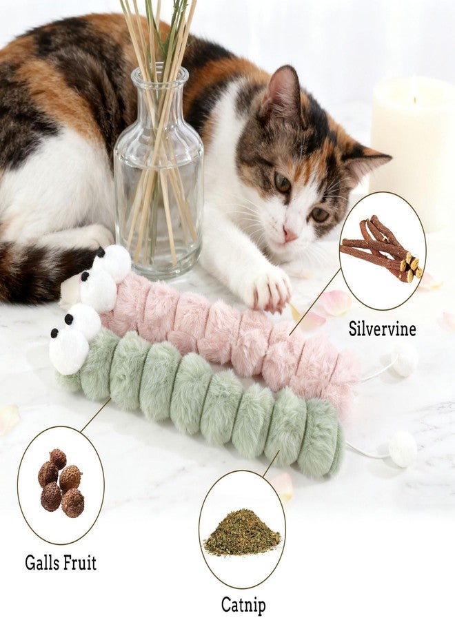 Andiker Catnip Toys for Cats, Cute Caterpillar Design Cat Pillar with Pompom Ball Cat Kicker Toy Containing Catnip Silvervine Galls Fruit Interactive Cat Toys for Indoor Cats (Pink) - Image 3